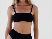 Load and play video in Gallery viewer, Video: Rio De Sol Top Top Shimmer-Black Bandeau-Reto